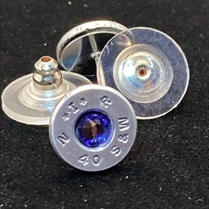 Silver and blue 40 caliber stud earrings